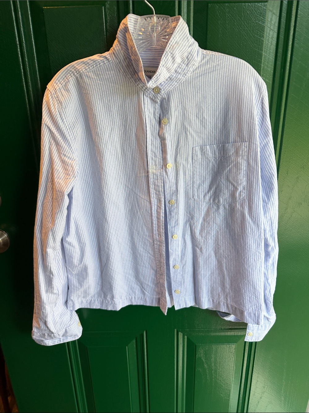 Women’s Light Blue Striped Button-Up Blouse